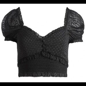 Alice + Olivia Rianna Puff Sleeve Smocked Crop Top